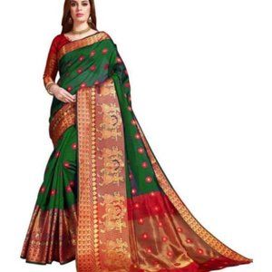 New 2 pc Green Banarasi Silk Saree